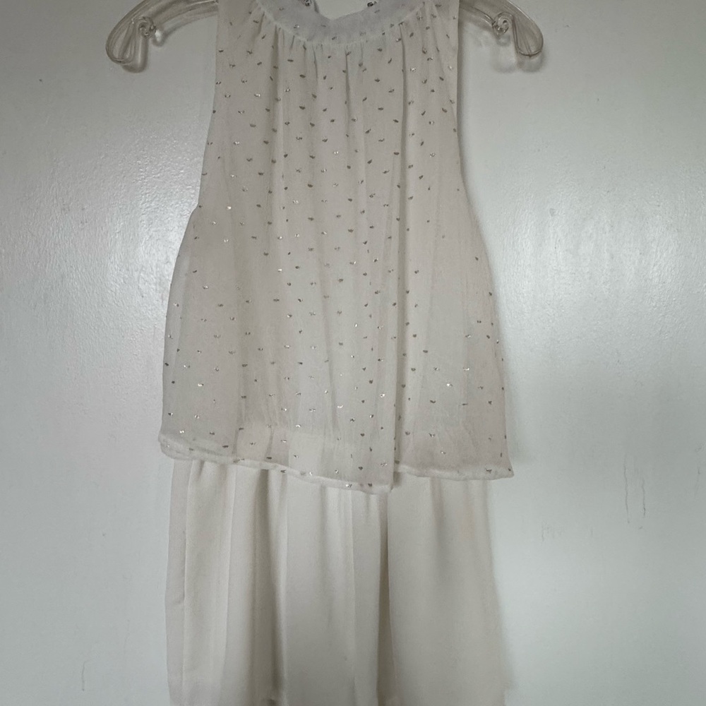 Elegant White Sleeveless Dress with Silver Accents